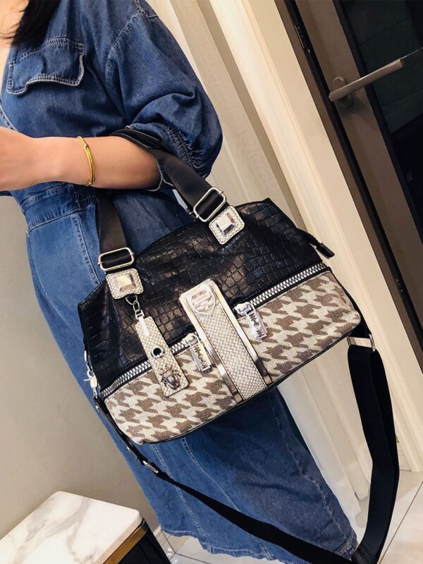 Female Houndstooth Contrast Color Large-capacity Crossbody Bag - Image 4