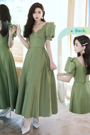 2024 Avocado Green Sisters Group Dress Skirt Women Satin Spring