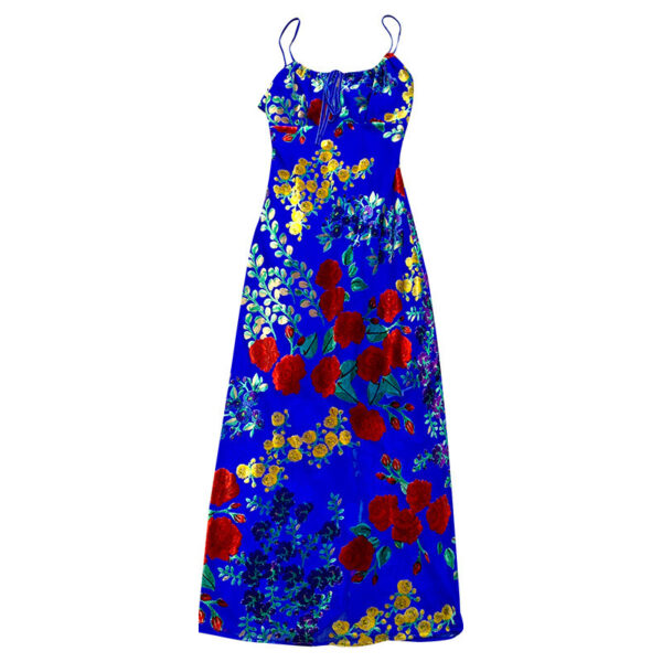 Women's Blue Velvet Burnt Flower Hollow Open Back Slim Slim Strap Dress - Image 6