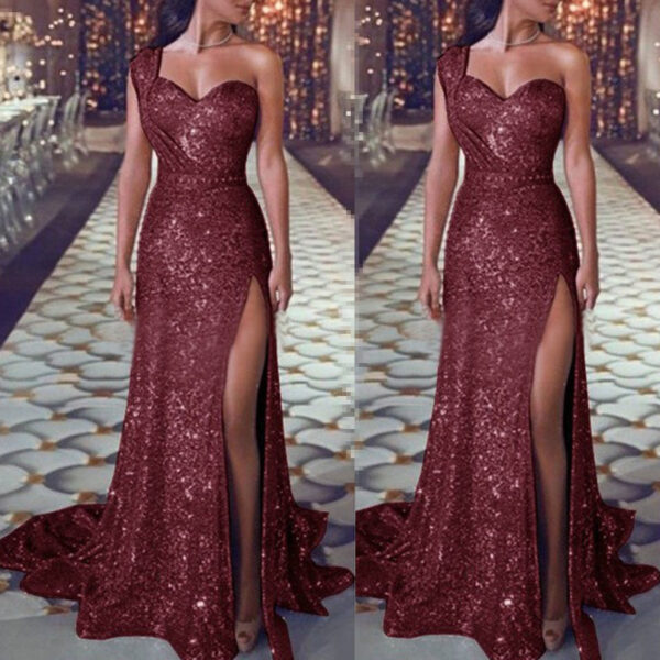 Women's Clothing One-shoulder Sleeveless Bronzing Split Dress - Image 7