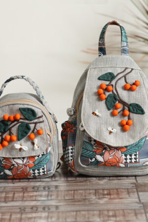 Canvas Lightweight Casual Backpack With Three-dimensional Hand Woven Persimmon Ruyi Lightweight Backpack
