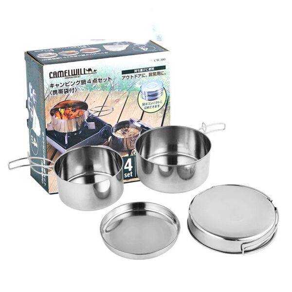 Outdoor Stainless Steel Cookware Suit Camping Portable Cookware Pot Set - Image 6