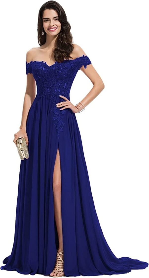 Women's Off-shoulder Shoulder-baring Long Prom Dress Slit Lace - Image 4