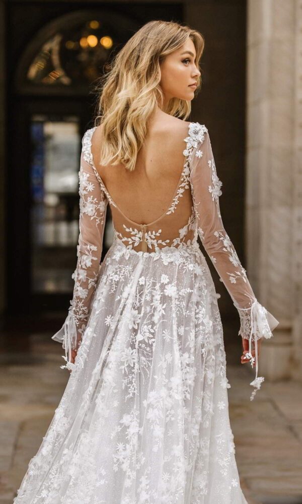 Wedding Dress Sexy Lace Long Sleeve Dress Evening Dress - Image 4