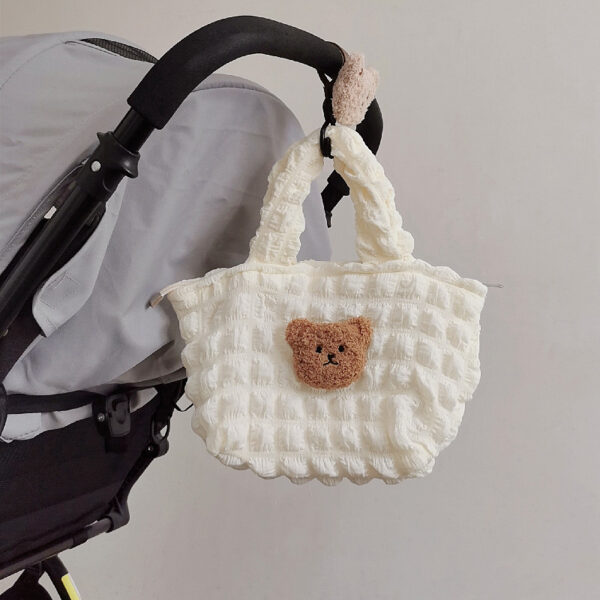 Plush Three-dimensional Teddy Bear Head Puffer Plaid Handbag - Image 3