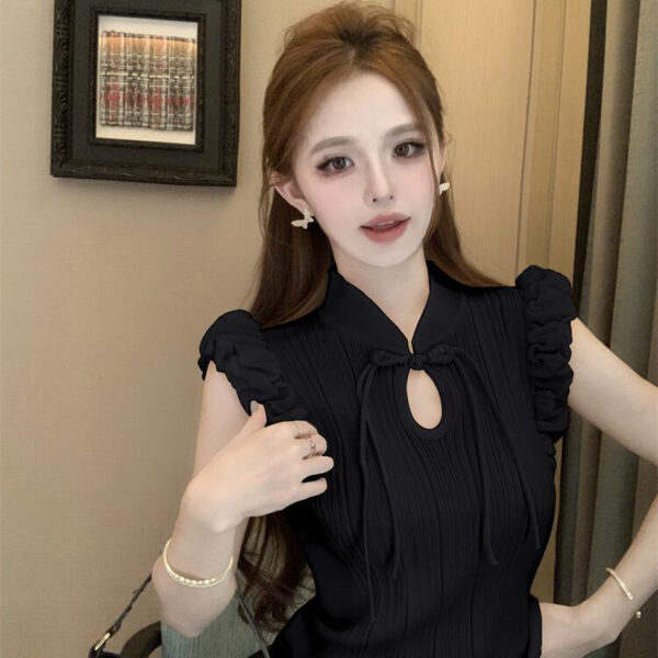 New Chinese Style Retro Buckle Puffed Sleeves Elegant Top - Image 4