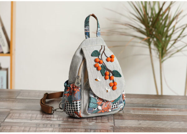 Canvas Lightweight Casual Backpack With Three-dimensional Hand Woven Persimmon Ruyi Lightweight Backpack - Image 5