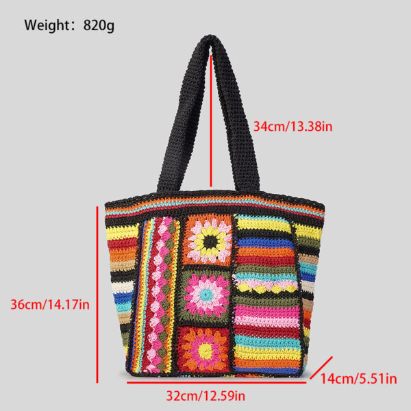 Vintage Floral Wool Woven Bag Women's Ethnic Style Handmade Crochet - Image 5