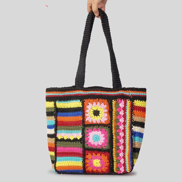 Vintage Floral Wool Woven Bag Women's Ethnic Style Handmade Crochet - Image 2