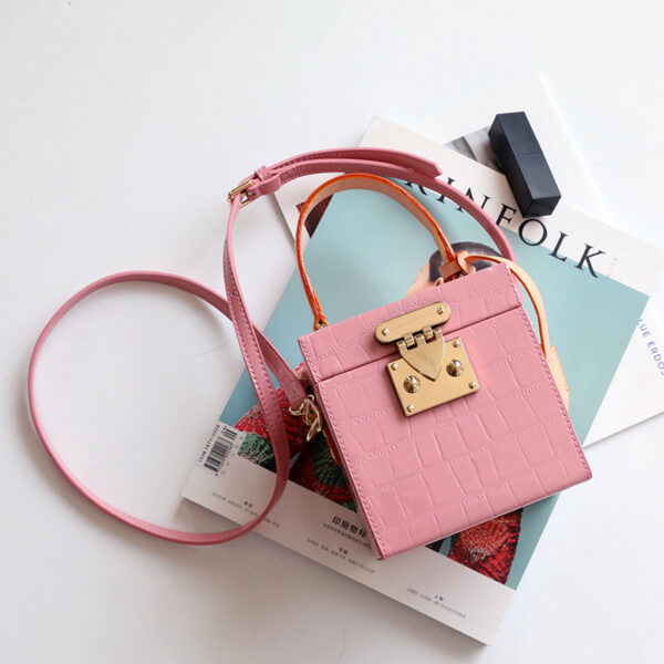 New mini hit color hand box bag small square bag female candy color slung leather lock box package - Image 6