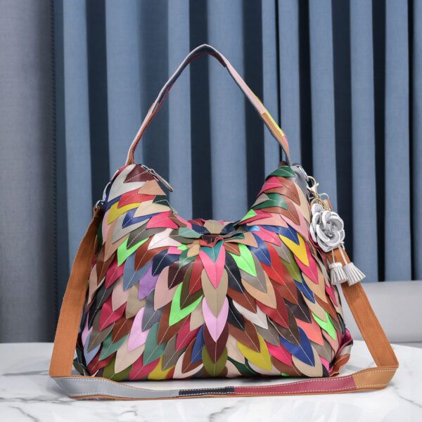 Women's Fashion Large Capacity Soft Leather Leaf Stitching Shoulder Bag - Image 10