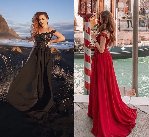 Women's Off-shoulder Shoulder-baring Long Prom Dress Slit Lace - Image 3