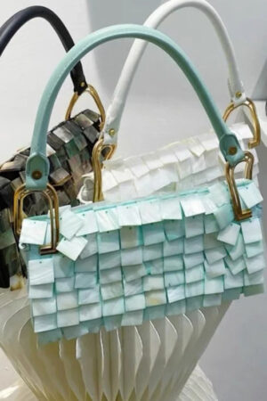 Ladies Fashion Natural Fritillary Shell Square Bag