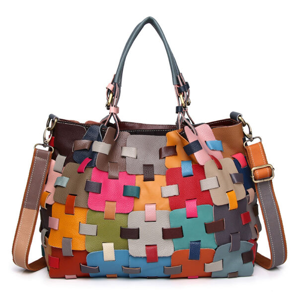 First Layer Cowhide Multi-color Blocks Handbag - Image 6