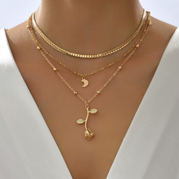 Bohemia Multilayer Moon Gold Color Pendant Necklaces For Women Rose Flower Choker Necklace 2025 Fashion Jewelry Party Gift Valentine's Day Gifts - Image 4