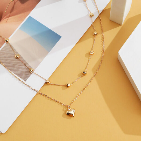 Double-layer Heart Pendant Fine Chain Necklace For Women Multilayer Gold Color Metal Necklaces Fashion Jewelry Accessories - Image 6