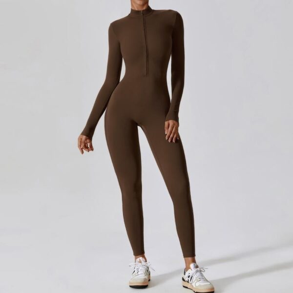 Zipper Long Sleeve Jumpsuit Yoga Fitness Training Pants Tight Hip Seamless Sports Jumpsuit For Women Clothing - Image 4