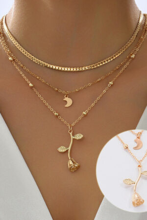 Bohemia Multilayer Moon Gold Color Pendant Necklaces For Women Rose Flower Choker Necklace 2025 Fashion Jewelry Party Gift Valentine's Day Gifts