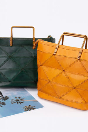All-match Geometric Stitched Cowhide Women's Bag Work Commute Literary Handbag