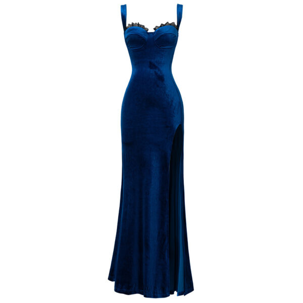 Velvet Lace Wrap Hip Evening Dress - Image 6