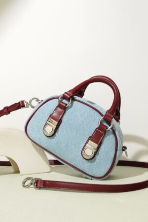 First Layer Cowhide With Denim Bun-shaped Bag