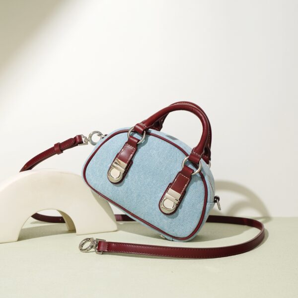 First Layer Cowhide With Denim Bun-shaped Bag
