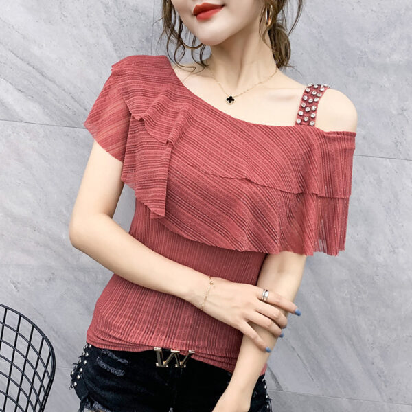 Ruffled Shoulder Leakage Ice Silk Top - Image 2