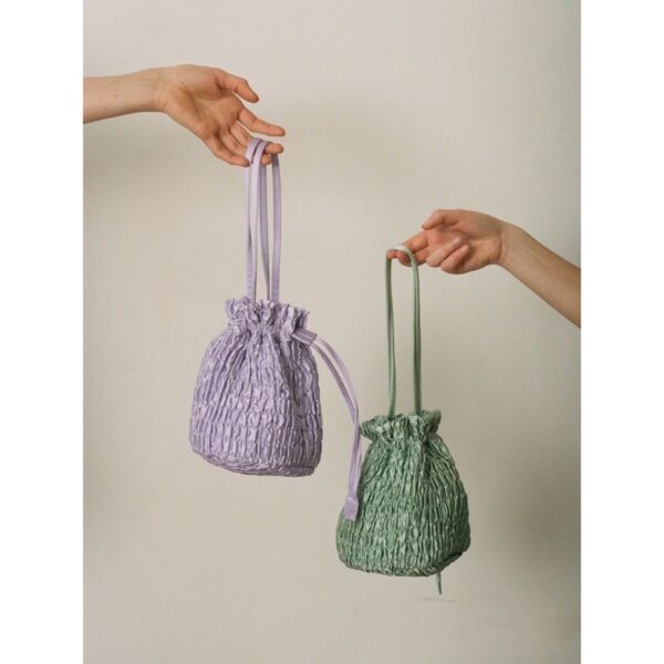 Women's Silk Pleated Drawstring Tote Shoulder Bag - Image 2
