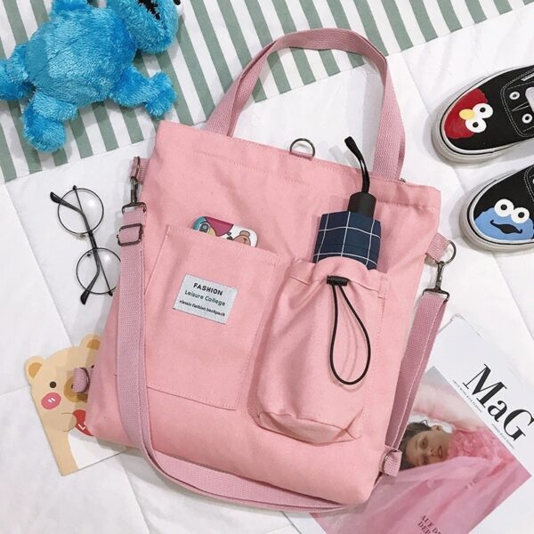 Harajuku Canvas Bags Students Handbag With Pockets Preppy Buckpack Shoulder Bag For Women - Image 2