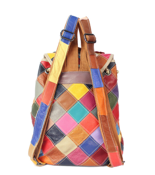 Women's Fashion Casual Rhombus Color Matching Leather Backpack - Image 4