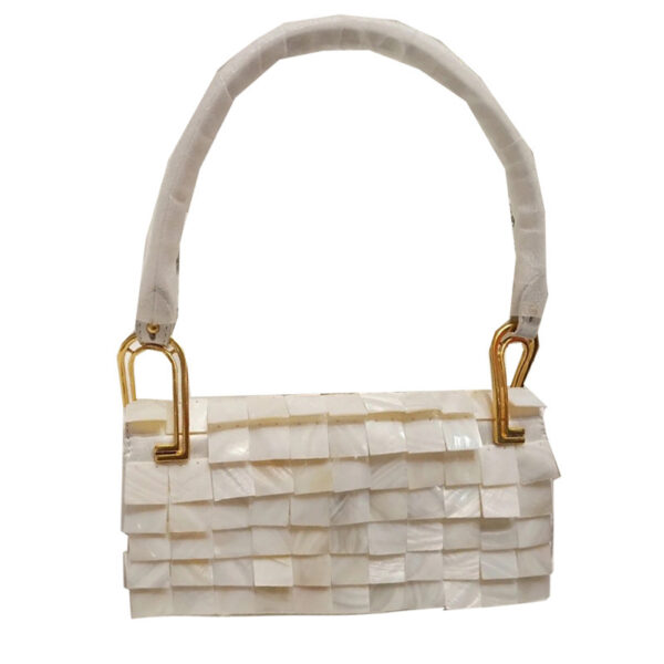Ladies Fashion Natural Fritillary Shell Square Bag - Image 2