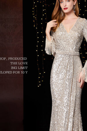 Temperament Banquet Ladies Sequined Annual Meeting Host Long Evening Dress