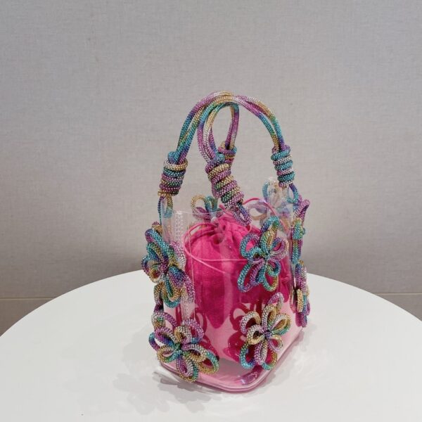 Colorful Rhinestone Transparent Flower Portable Basket Pack - Image 5