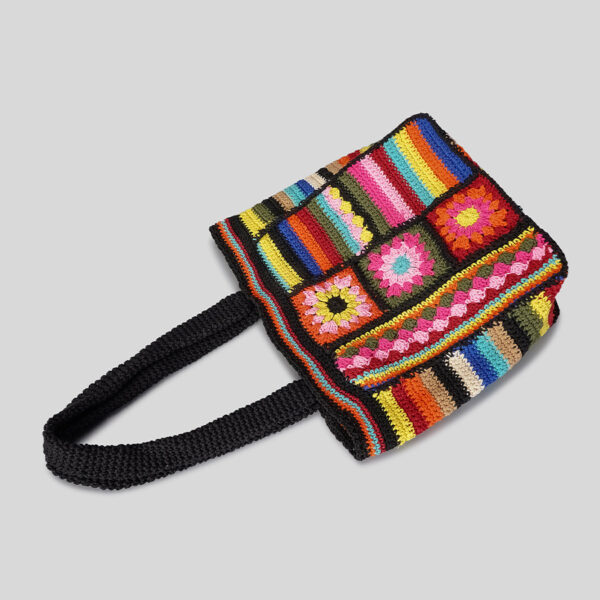 Vintage Floral Wool Woven Bag Women's Ethnic Style Handmade Crochet - Image 3