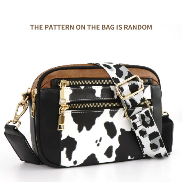 Cow Color Matching Multifunctional Zipper Crossbody Bag - Image 3