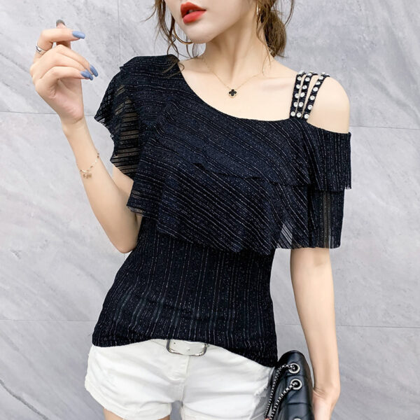 Ruffled Shoulder Leakage Ice Silk Top - Image 3