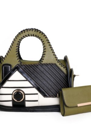 Women's Patchwork House Pattern Handbag One Shoulder Crossbody Briefcase
