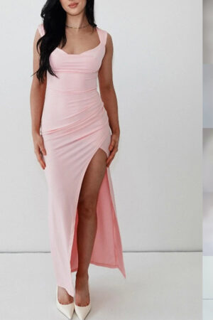 Slim Sleeveless Slit Dress With Back Tie Design Fashion Temperament Dresses For Women Clothing