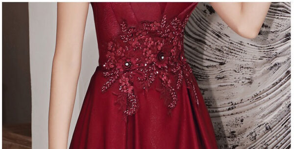 Engagement Strap Evening Dress Simple Atmosphere Wine Red - Image 3