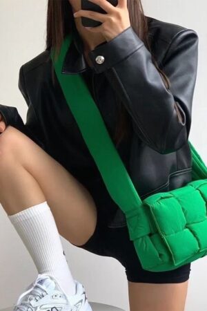 Single Shoulder Crossbody Sponge Woven Diamond Plaid Pillow Bag