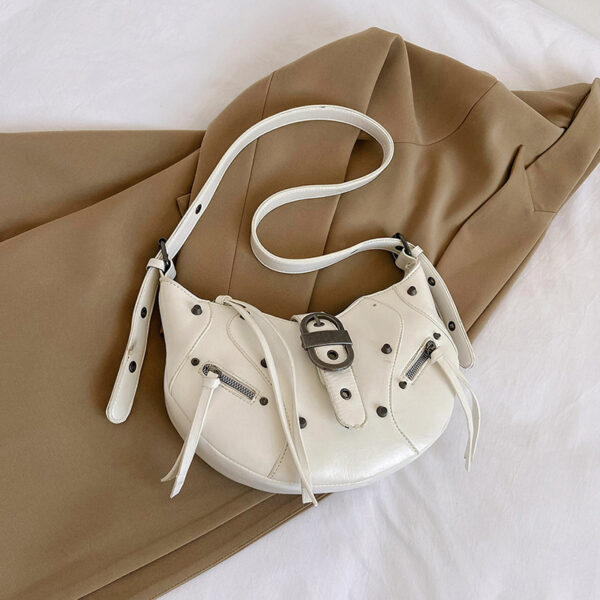 All-match Crescent Dumpling Leisure Commute French Rivet Motorcycle Bag - Image 3