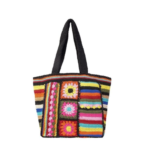 Vintage Floral Wool Woven Bag Women's Ethnic Style Handmade Crochet - Image 4
