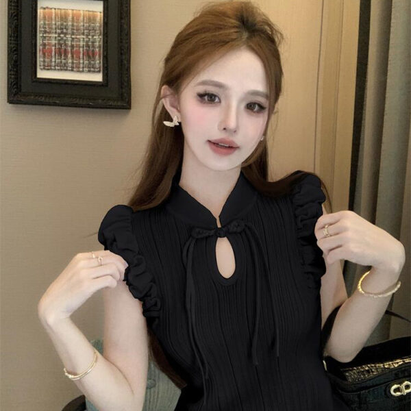 New Chinese Style Retro Buckle Puffed Sleeves Elegant Top - Image 2