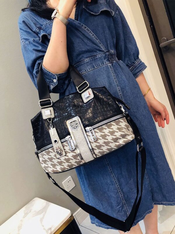 Female Houndstooth Contrast Color Large-capacity Crossbody Bag - Image 5