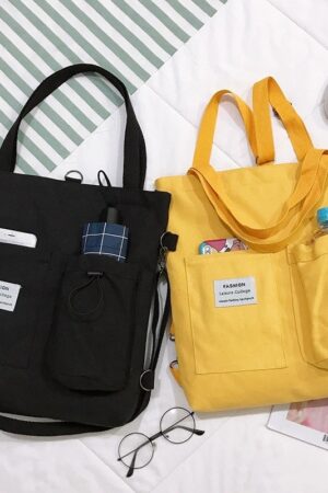 Harajuku Canvas Bags Students Handbag With Pockets Preppy Buckpack Shoulder Bag For Women