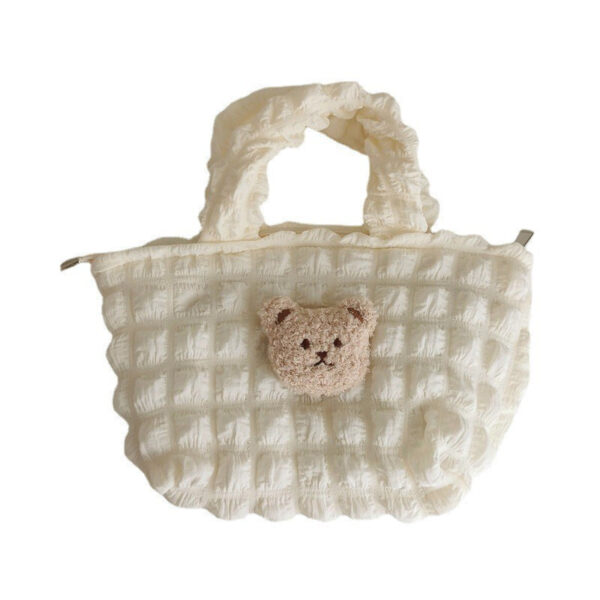 Plush Three-dimensional Teddy Bear Head Puffer Plaid Handbag - Image 6