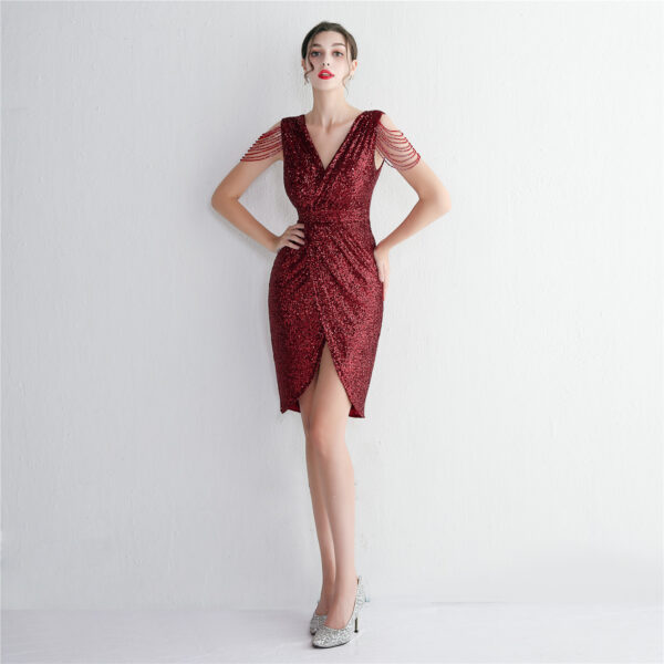 New Bead Craft Long Slimming Banquet Evening Dress Short - Image 5