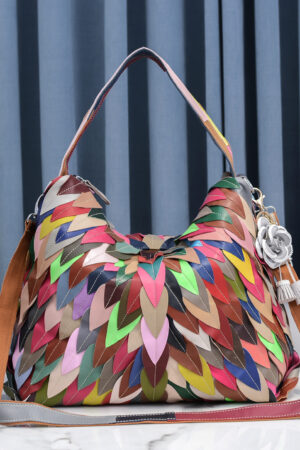 Women's Fashion Large Capacity Soft Leather Leaf Stitching Shoulder Bag