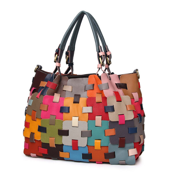 First Layer Cowhide Multi-color Blocks Handbag - Image 8