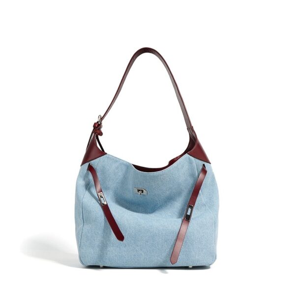 Top Layer Cowhide With Denim Fashion All-match Large Capacity Shoulder Tote Bag - Image 6